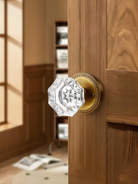 Chic Antique Brass Crystal Door Knob With Privacy Lock For Bedroom And Bathroom, Glass Door Knob In Zinc Alloy, adjustable latch