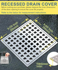Built Tough Brushed Nickel Square Shower Drain Cover 3-7/8 Inches Wide Rust Resistant Stainless Steel Floor Insert with measurements
