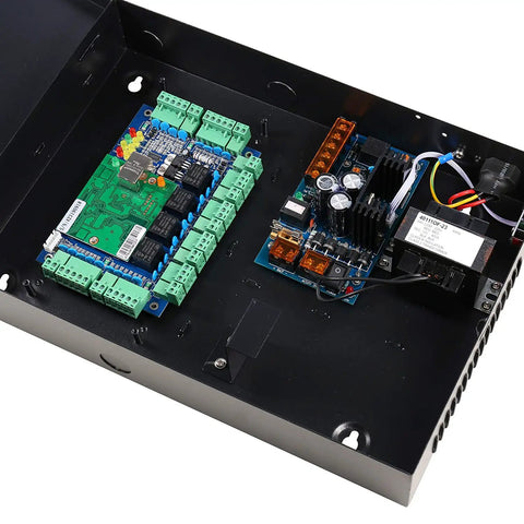 Four Door Security Access Control Panel With Power Supply And Backup Battery Link For Commercial Grade Use, TCP IP Networking, Wiegand 26 To 40 Bit Readers, Supports Up To 20,000 Users And 100,000 Event Logs, SQL And Access Database Ready