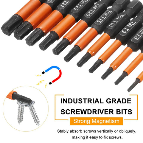 Heavy Duty T10 Torx Screwdriver Bits 4 Inch Long 1/4 Inch Hex Shank 3 Pack Real Deal S2 Steel built tough for car repair and home projects