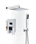 All In One Square Shower System With 10 Inch Rain Shower Head And Handheld Shower Polished Chrome Valve Trim Kit With Pressure Balance