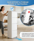 Woman installing Self Adhesive Mini Swivel Caster Wheels For Furniture on a white cabinet for easy mobility.