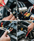 4 Piece Automotive Electrical Disconnect Pliers Kit With High Carbon Steel Connector Pliers Straight And 60 Degree Tips Hose Clamp Pliers 18 Pin Fuel Line Repair Set In Storage Box being used in an engine bay