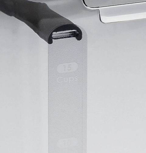 Close-up of Flour Storage Canister 4 Quart Airtight Container With Silicone Seal And Stainless Steel Hinges showing volume markings