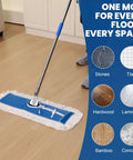 Heavy Duty Cotton Dust Mop Heads 2 Pack 24 Inch Lint Free Loop End Machine Washable Floor Cleaners tackling various floor types.