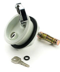 Front view of Whitecap S-0226BC T-handle latch with keyed lock, 3-inch diameter, gray plastic body; includes key and O-ring.