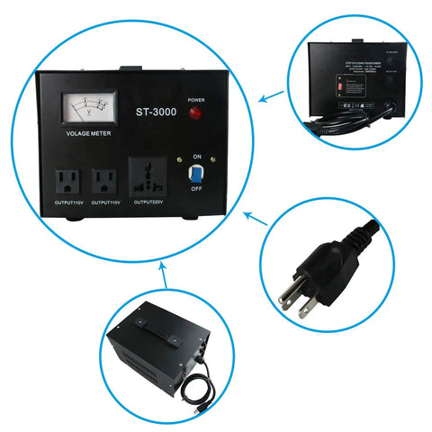 Beefy Step Up Down Voltage Transformer Converter With Built In Meter For 110V Or 220V Use, Circuit Breaker Protection, Heavy Duty Cord, Lightweight Yet Solid, Regulates Input From 85 To 130 Or 180 To 260 Volts To Output 110V Or 220V