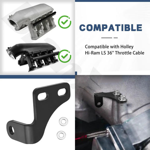 Throttle Cable Bracket With Easy Install Mounting Screws Black Compatible With Hi Ram LS 36 Inch EFI Intake For 300-116 300-117