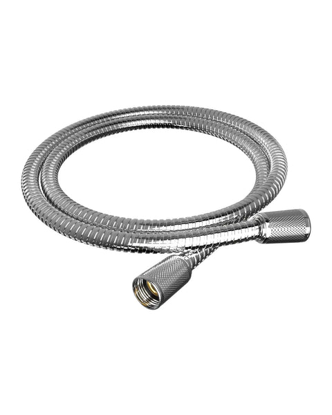 Heavy Duty 59 Inch Shower Head Hose With Stainless Steel Build And Leak Proof Brass Connectors coiled on white background
