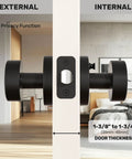 Matte Black Privacy Door Knob With Lock, Built To Last Heavy Duty Round Vintage Interior Door Handle for Bedroom, Door 1-3/8 to 1-3/4 Inches