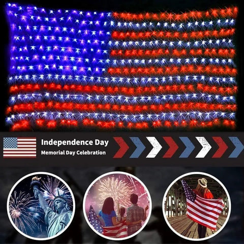 Ultra Bright 420 LED American Flag Lights Waterproof Outdoor Flag String For 4th of July Memorial Day Independence Day