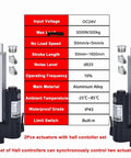 2 Piece Set 24V Linear Actuators With Hall Switch Controller 3000N Push Pull Force Adjustable Travel Up To 1600Mm display with specifications.