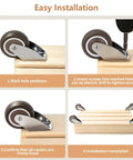 Chegulu 2" Rigid Plate Casters, Silent Rubber Furniture Wheels, Set of 4 installation steps for easy mounting on furniture.