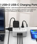 Heavy Duty Surge Protector Power Strip With Six Foot Cord And Eight Wide Outlets Plus Four Fast Charge Usb Ports in use with devices.