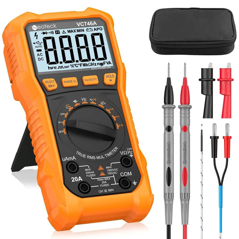 6000 Counts Digital Multimeter With TRMS Auto Range Backlit Display 750V AC DC 20A AC DC Measurement NCV CAT III 600V Kit.