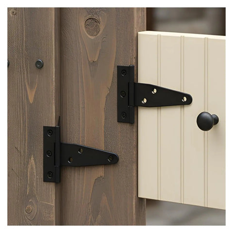 Rock Solid Heavy Duty Black T Shape Iron Hinges Built Like A Tank For Sliding Barn Doors And Fences With Silent Glide Galvanized Coating Quick Snap Install Two Pack Measures Approx 95 By 64 Mm Each on wooden fence.