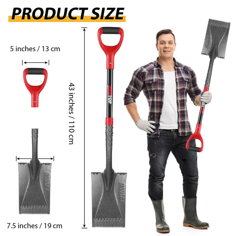 Garden Shovel Flat Spade Edge Trenching Spade With Fiberglass Handle 43 Inch 1050 Manganese Steel Blade Zigzag Tip on display