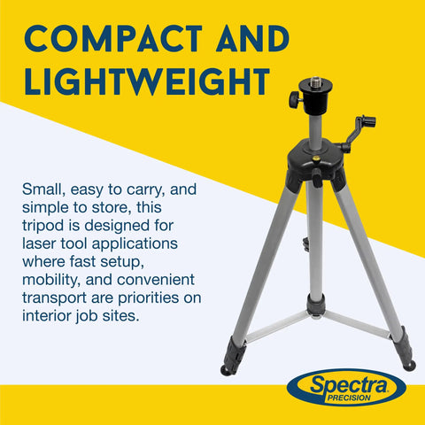 No Sweat Light Duty Aluminum Tripod For Point And Line Laser Levels with compact design and adjustable height for easy transport.