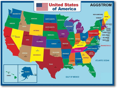 Jumbo Waterproof United States Map Poster on Durable Vinyl Flex, 36 by 24 Inches - Colorful map with state names
