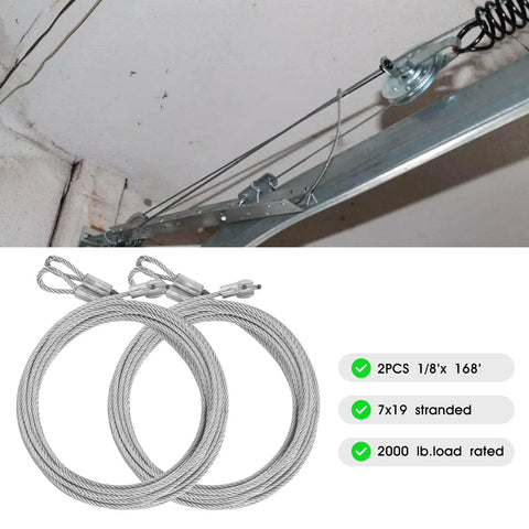 Heavy Duty Garage Door Cable And Spring Conversion Kit with cables and pulleys installed, showing quiet operation system.