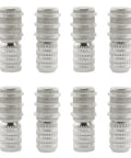 10 Pack 8X23Mm Cabinet Shelf Pins Nickel Plated Silver Finish for glass and wood bookcases arranged in a row.