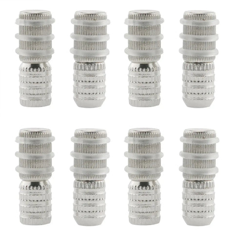 10 Pack 8X23Mm Cabinet Shelf Pins Nickel Plated Silver Finish for glass and wood bookcases arranged in a row.
