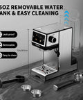 20 Bar Espresso Machine With Hot Brew And Rapid Cold Brew, Stainless Steel Coffee Maker With Milk Frother Steam Wand, 45oz Removable Water Tank, Touchscreen Controls, shown with accessories.