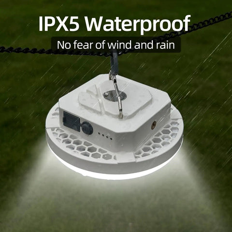 Hanging Camping Tent Light LED Rechargeable Portable Lantern in rain, waterproof outdoor camp lamp with IPX5 rating