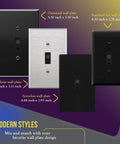 Four Way Toggle Light Switch 15 Amp Wall Switch Black on oversized, mid-size and standard wall plates