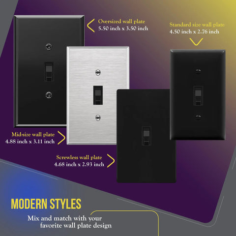 Four Way Toggle Light Switch 15 Amp Wall Switch Black on oversized, mid-size and standard wall plates