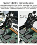 Inductance Tester Type C For Circuit Boards And Motherboards displaying green light on and off on a circuit board