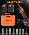 Cordless Three Eighths Inch Ratchet Wrench With Brushless Power, 74 Foot Pounds Of Torque, 0 To 400 RPM Variable Speed, 21 Volt Battery Kit