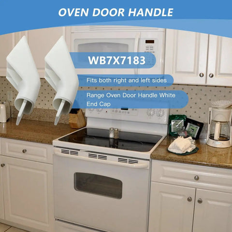 Upgrade Your White Appliance Door Handle End Caps 2-Pack For Ge Ranges. Fits Hotpoint Stoves And Replaces Ah256619 Plus Ea256619 In Premium White Color. Universal Oven Repair Kit For Both Left And Right Sides., white oven door handle end caps on a GE range, plastic, 2-pack