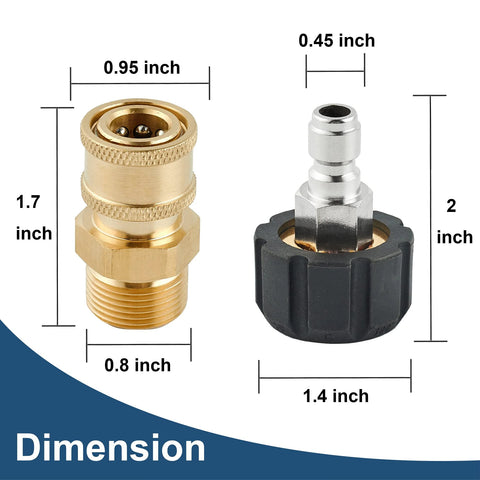Raincovo 4-piece pressure washer quick-connect fittings: brass M22 14mm to 1/4 inch adapters with push-on coupling.