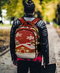 Red Winter Xmas Scene Printed Unisex Backpack Large Capacity Crafted From Durable Polyester With Breathable Panels