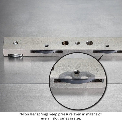 Dead On Ninety Degree Miter Gauge Kit For Knockout Square Cuts Every Time With Patent Pending Nylon Leaf Springs detail close-up
