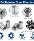 Rivet Nut Kit With 300 Pcs Metric And SAE Rivet Nuts M3 Through M12 And 8-32 Through 1/4-20 In 304 Stainless Flat Head Nutserts
