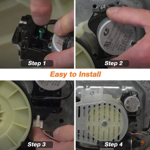 Four-step installation of Upgraded 49tyz-e120a1 Washer Shift Actuator Replacement for Whirlpool Kenmore Washing Machines.