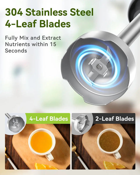 Powerful 1000W Handheld Immersion Blender 5 In 1 Stick Mixer with Beaker Chopper Whisk Milk Frother Turbo Boost BPA Free 304 stainless steel blade comparison