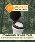 Top Rated Black Plastic Toilet Seat Lid Snaps Straight Onto Any Standard Five Gallon Bucket for convenient camp toilet use.
