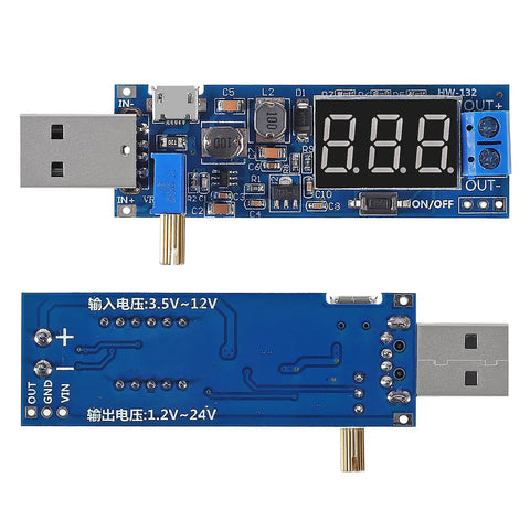 Dual USB Buck Boost Power Module with Display, DC DC Converter, adjustable output 1.2V to 24V, USB input, 3W max output