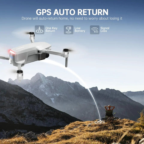 Beginner Friendly Foldable Drone With 4K Camera And Brushless Motors Auto Follow Tap Fly Circle Fly One Key Start Ultra Light Under 249g GPS auto return feature in mountain landscape