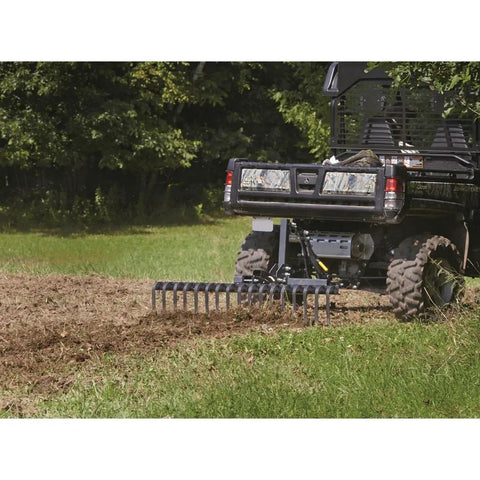 ATV using Landscape Rake Attachment For ATV Or UTV, 60 Inch Wide With 17 Tines, Heavy-Duty Yard Leveler For Big Yards, Dirt And Lawn Prep