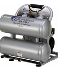 Silent Beast Twin Tank Air Compressor With 1.0HP Oil Free Dual Pump And 4.6 Gallon Aluminum Tank showing dual aluminum tanks and controls.