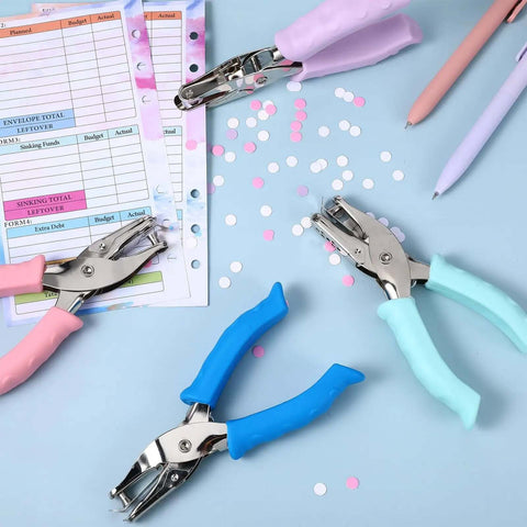 12 Pcs Handheld One Quarter Inch Hole Punches For Crafts With Grip Handles in multicolor, ideal for scrapbooks and paper projects.