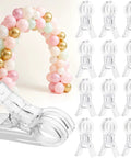 12 Pack Balloon Arch Clips 3.5 Inch Clear Clips for Backdrop Stands with pastel balloon arch display.