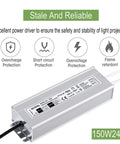 Rugged 150W 24V DC LED Driver with IP67 waterproof power supply shown with overcharge, short circuit, and overvoltage protection.