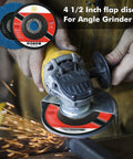 Pro Grade Metal Prep Kit for Angle Grinder With 25 Pack Strip and Flap Disc Set demonstrating disc in use with sparks