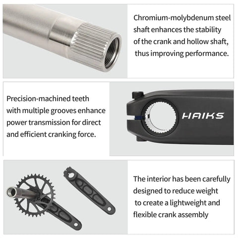Detailed view of 1x Mountain Bike Crankset 170mm With 36T Chainring And Bottom Bracket 6061 Alloy Hollowtech Crank components