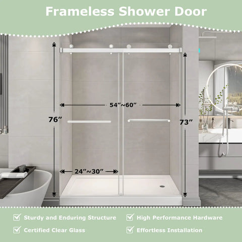 Heavy Duty Frameless Double Bypass Sliding Shower Door 55 To 60 Inches Wide By 76 Inches Tall dimensions and features